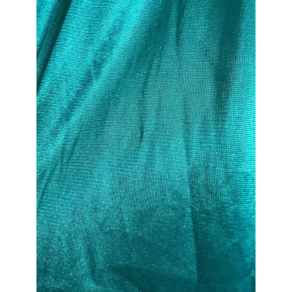 Teal Satin Lace-Trim Slip Nightgown L Vintage Glamour Whimsigoth Fairycore Siren